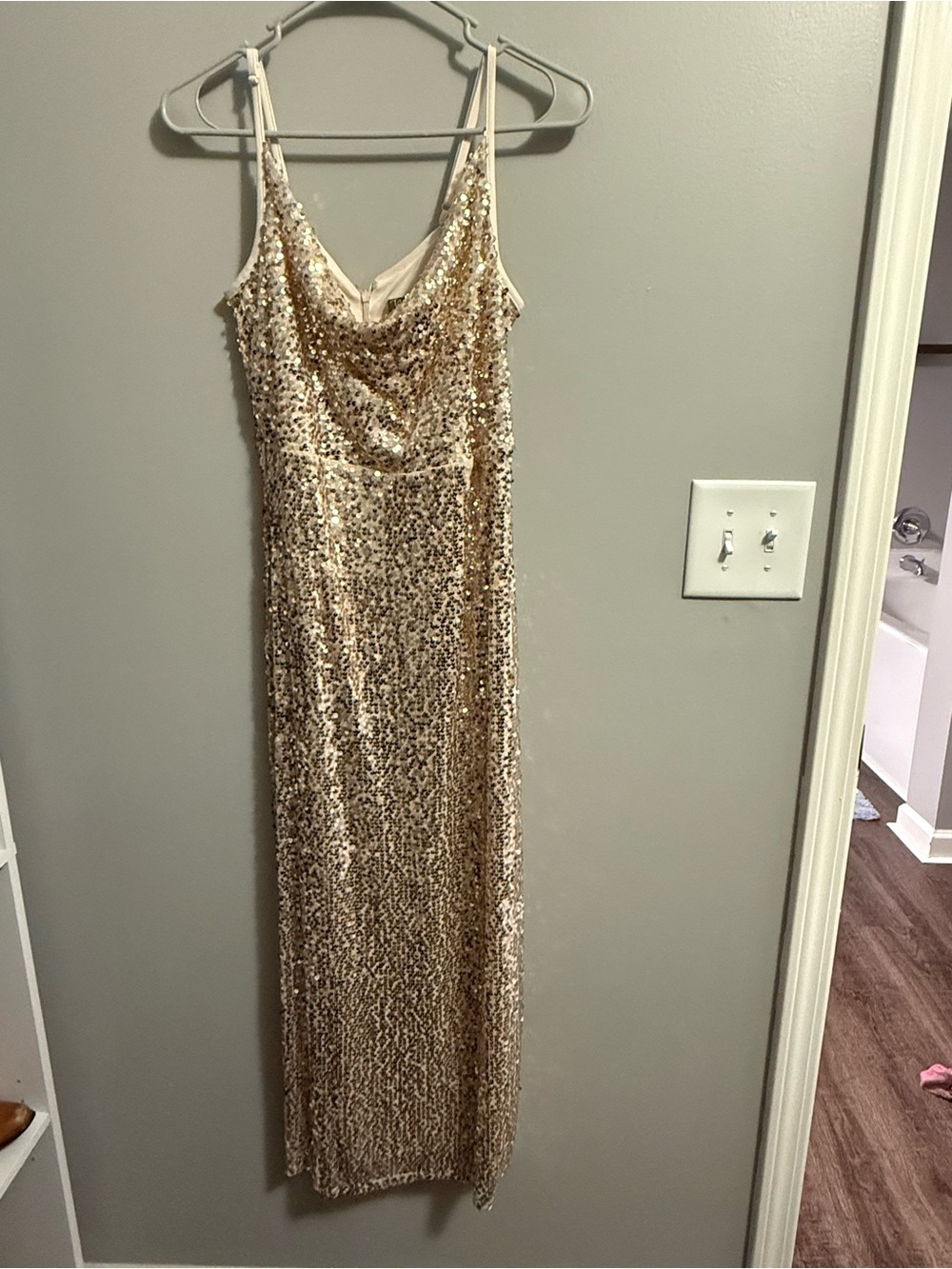 Gold Sequin Cowl Neck Maxi Dress